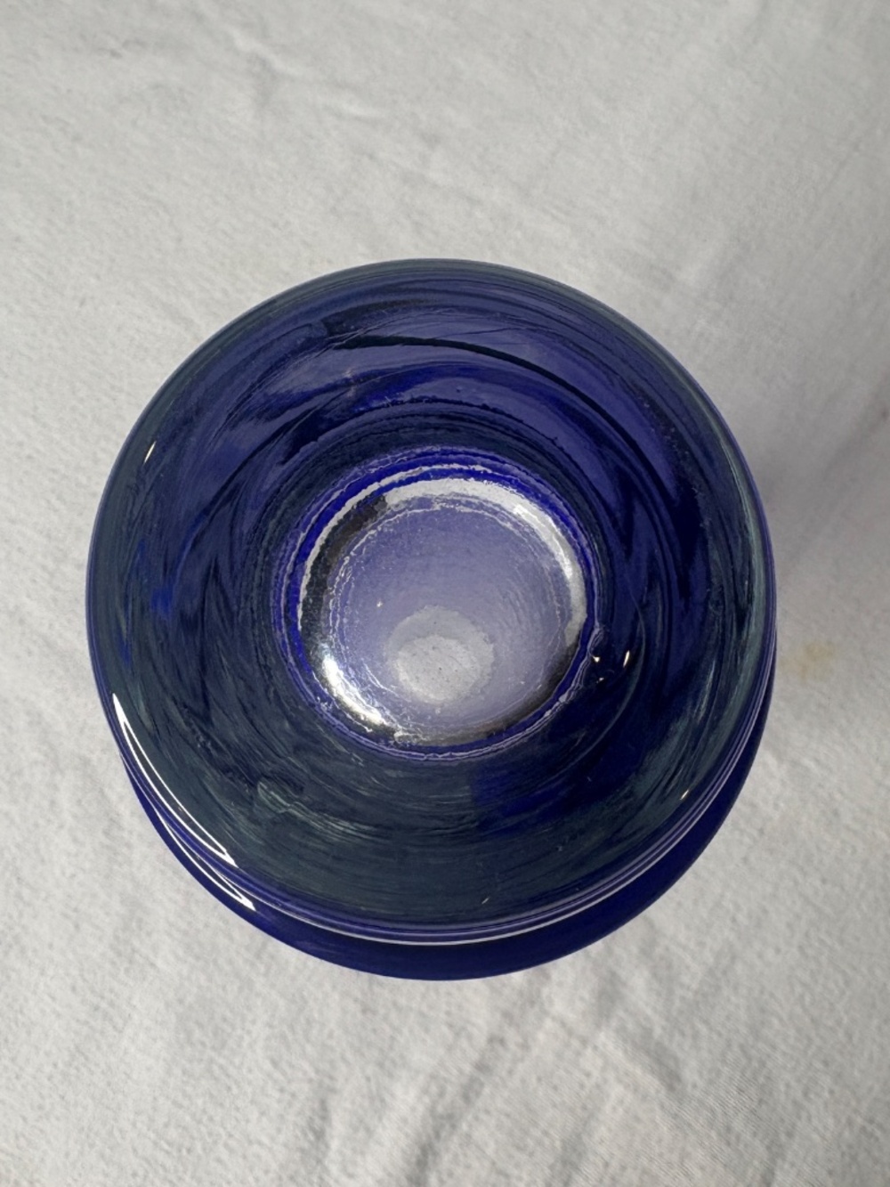 Modernist Art Glass Vase Cold Cut Rim Cobalt Spiral Ribbon MCM 11.5" - Picture 3 of 7